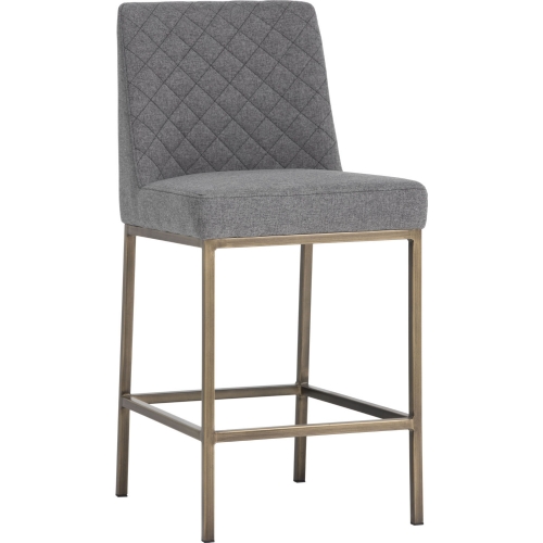 Leighland Counter Stool in Quilted Dark Grey Fabric on Antique Brass